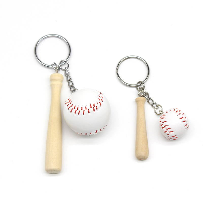 2021 Hot White Color Pu Leder Sport Baseball und Holzschläger Schlüsselanhänger Schlüsselanhänger Set Geschenk