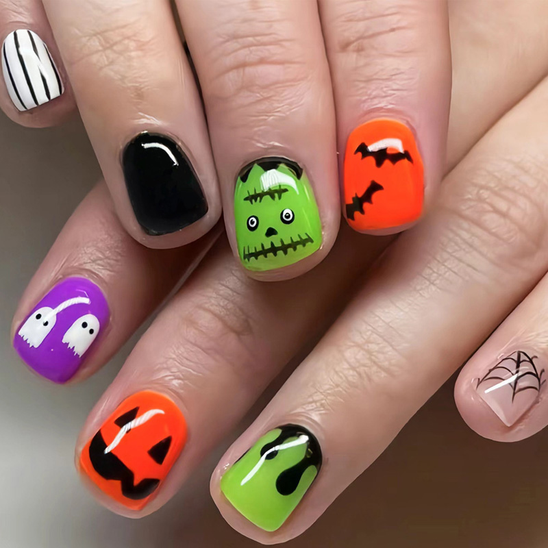 Halloween Fledermäuse & Spinnennetz falsche Nägel