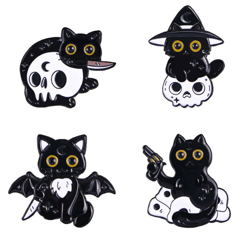 Halloween-Geschenk, schwarze Katze, Fledermaus-Brosche