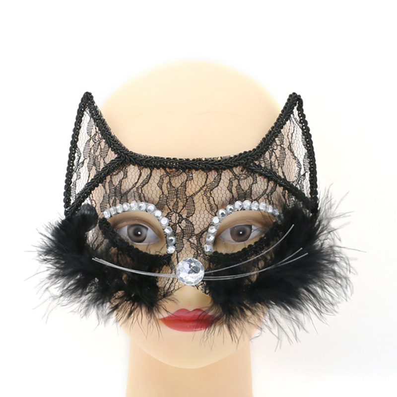 Halloween Luxuriöse schwarze Katzen-Spitzenmaske