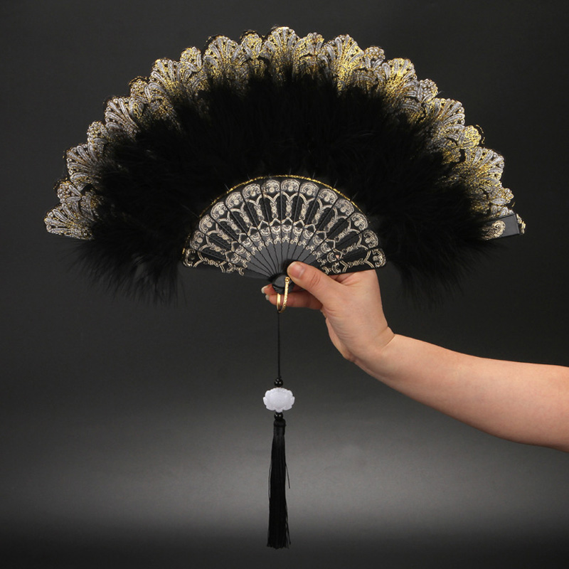 Bunte Feder-Faltfächer im Lolita-Stil