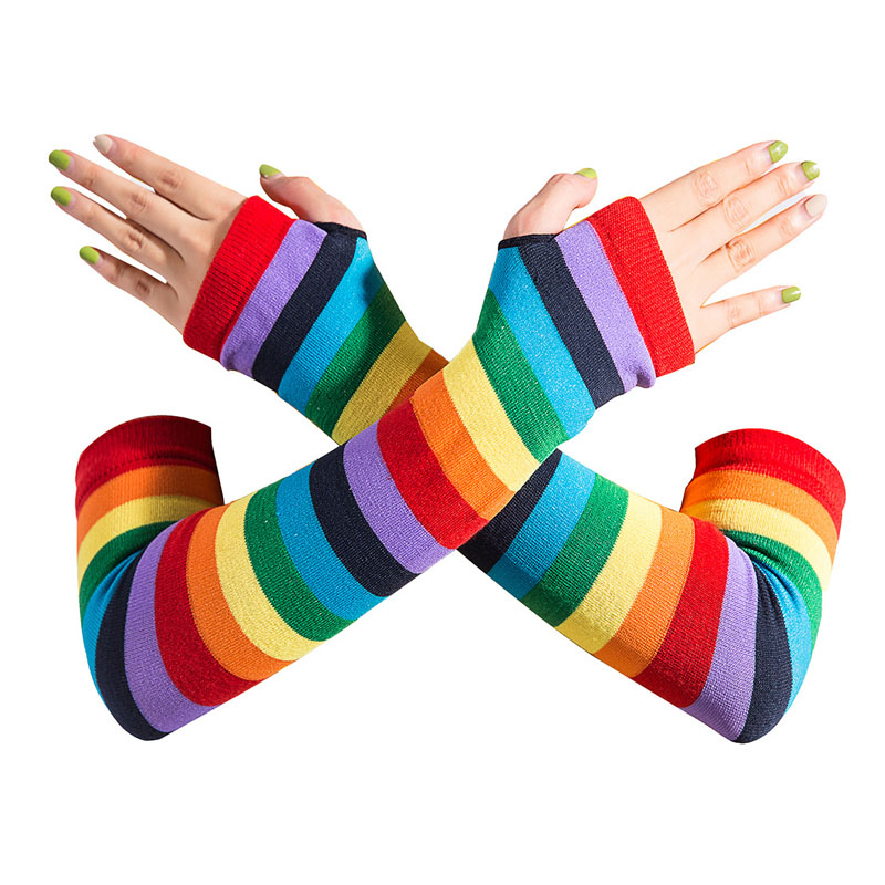 Lange Regenbogen gestreifte Party fingerlose Handschuhe