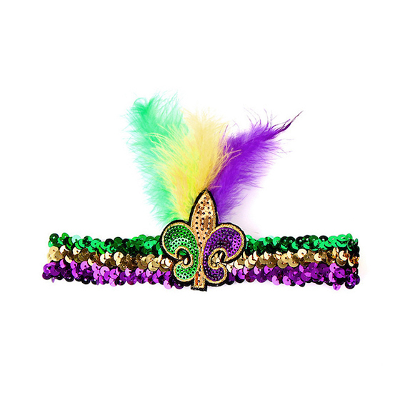 Fleur de Lis-Applikation, gefiedertes Mardi Gras-Pailletten-Stirnband