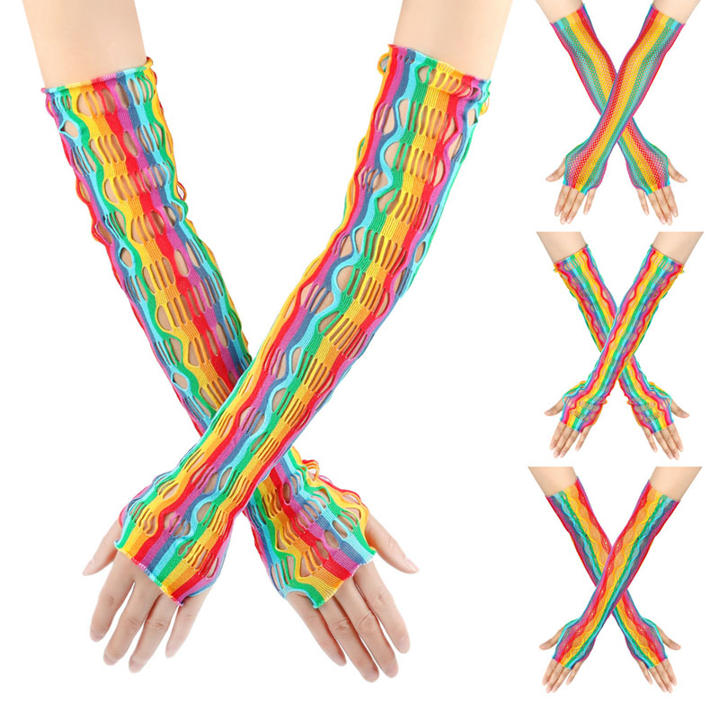 Party lange Fischnetz -Regenbogenhandschuhe