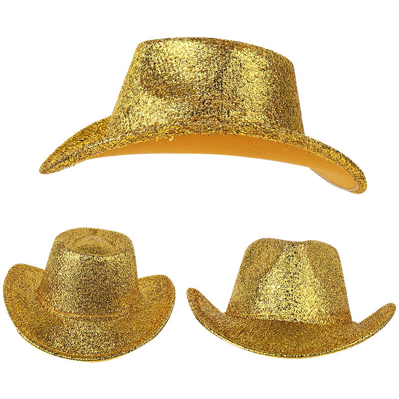 Glänzender goldener silberner bunter Partyhut PU-Western-Cowboyhüte