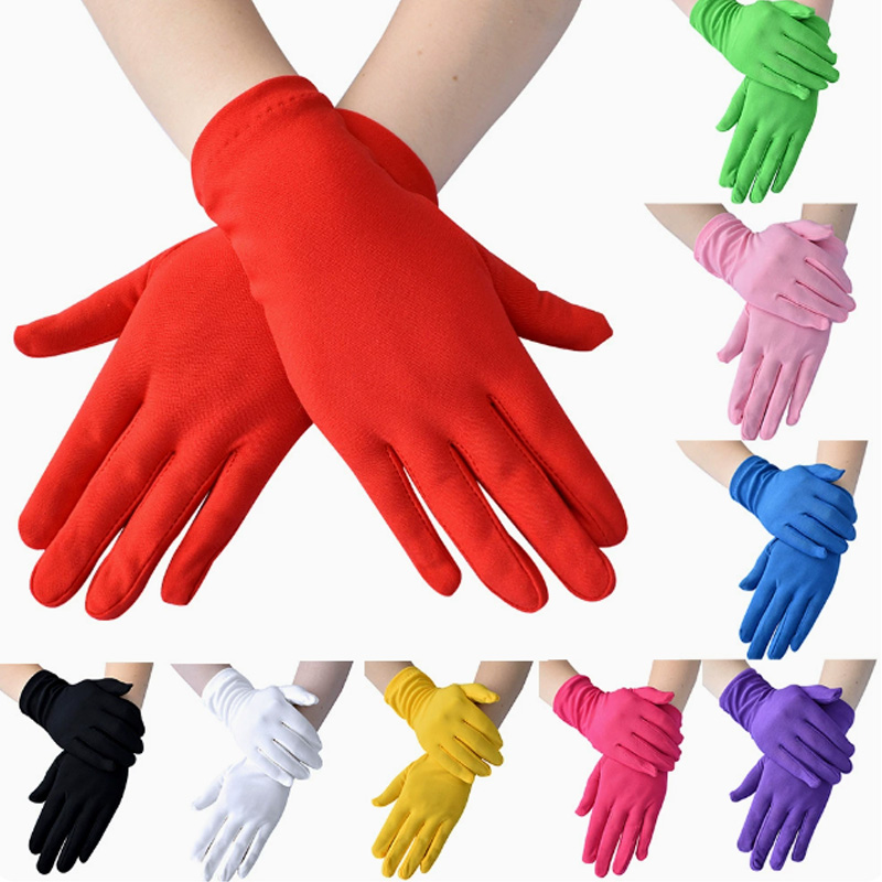 Kurze Satin -Abendkleidetikette Handschuhe
