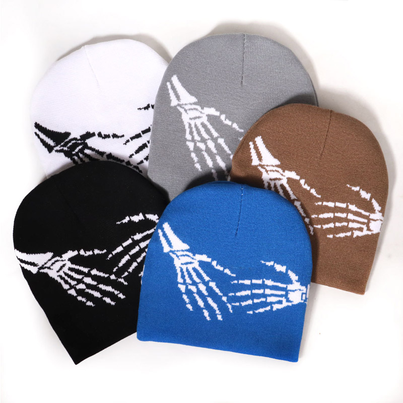 Schädel Hände Jacquard Muster Mütze Hut