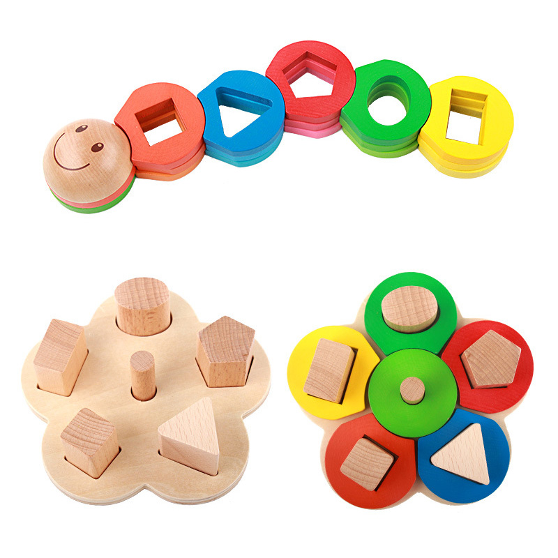 Hölzerne Schloss Puzzle Blumen formen Sorter -Spielzeug